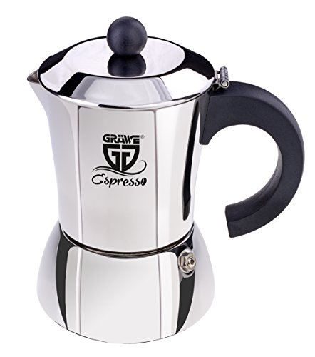 GRÄWE Espressokocher aus Edelstahl (0% Aluminium), Inhalt ca. 200 ml od. 4 kl. Tassen, auch für Induktion